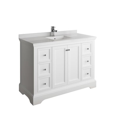 Red Barrel StudioÂ® Windsor 48"" Free-Standing Single Sink Bathroom Vanity Set with Mirror -  Fresca, FCB2448WHM-CWH-U