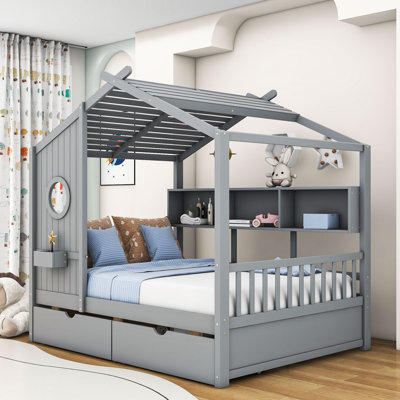 Wood Daybed with 2 Drawers and Shelves
