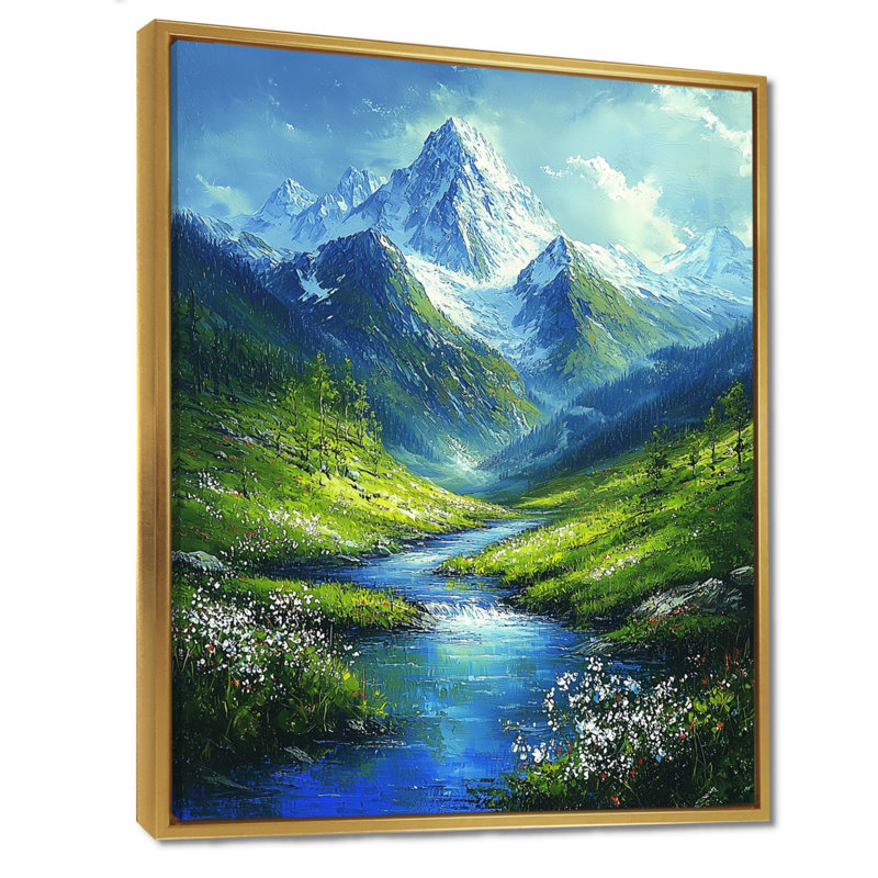 Gowtham Mountain River Reflections In Rocky Mountains III - montagnes, art mural encadré, H 32 po x l 24 po, Doré