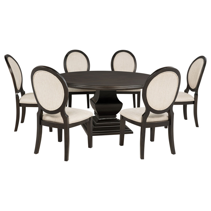 Reuter 7-Piece Round Wood Dining Room Table Set Dark Cocoa