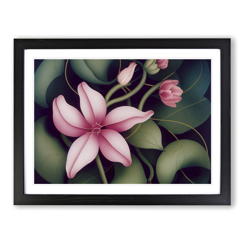 Expressive Flowers - Single Picture Frame Print, Black, 46cm H x 64cm W x 2cm D