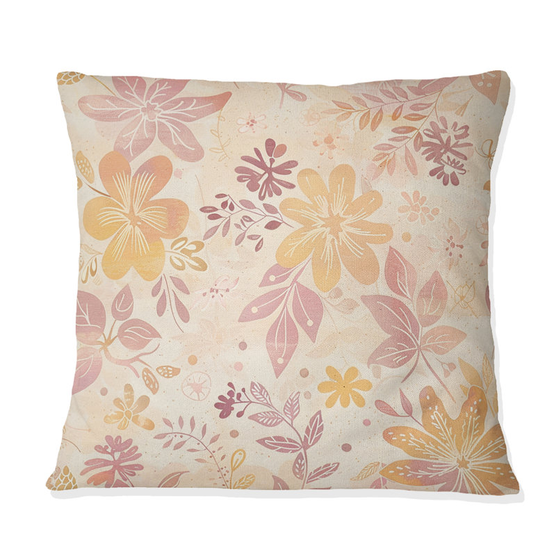 Jaune, jaune, orange, boho, pastel, fleurs du paradis IV - coussin bohème, H 16 po x l 16 po, Carrée