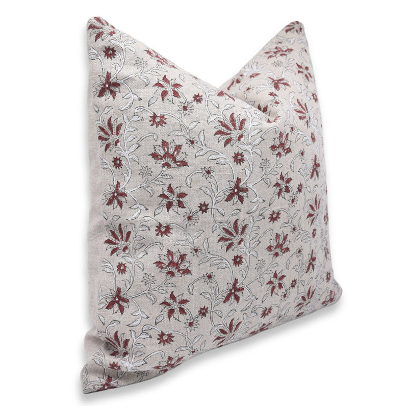Housse de coussin décorative vintage en coton imprimé à la main Aradhna, avec fermeture éclair invisible, H 14 po x l 14 po