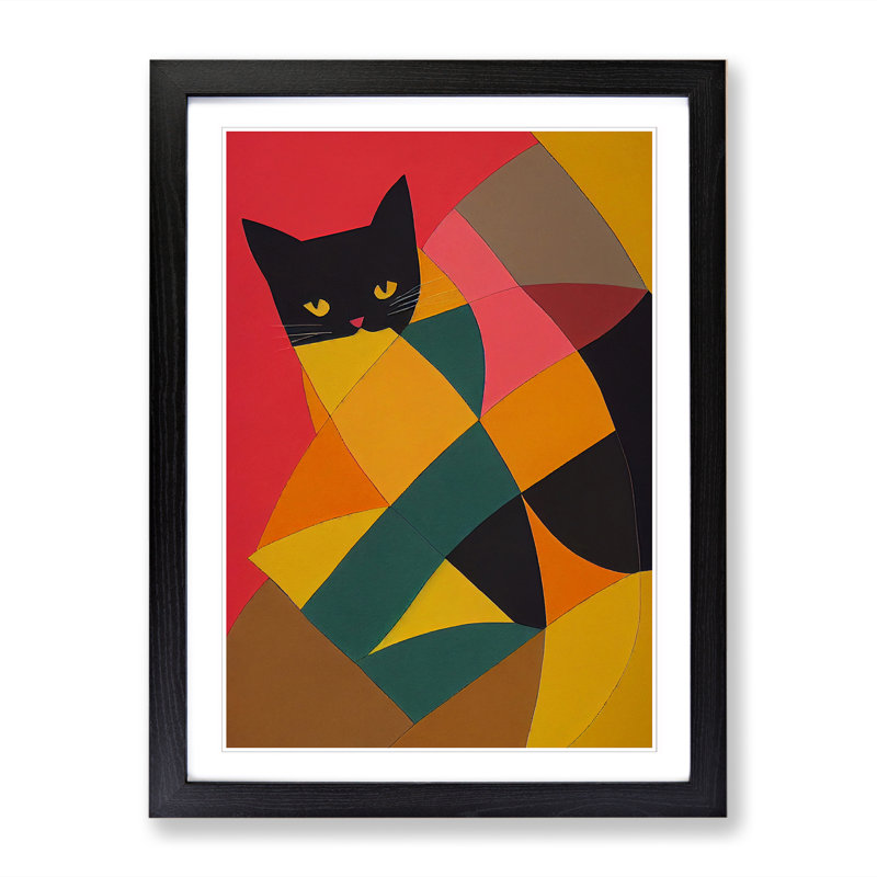Patchwork Cat - Single Picture Frame Print, Black, 64cm H x 46cm W x 2cm D