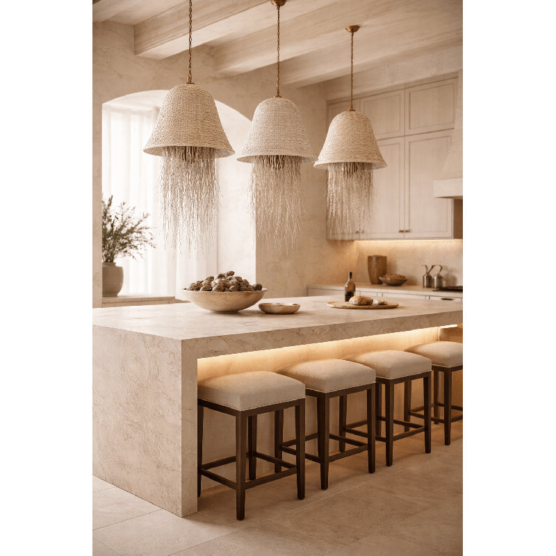 Luminaire suspendu en rotin blanc 28 po Hoguet Cascade, Blanc, White