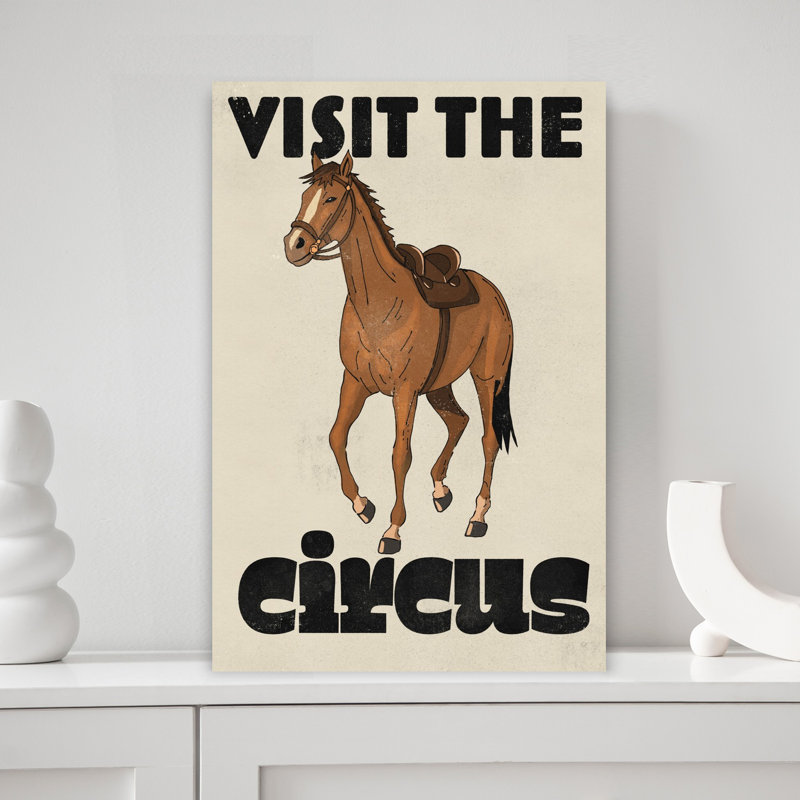Art mural rétro, visite du cirque, cheval classique minimaliste audacieux, H 18 po x l 12 po