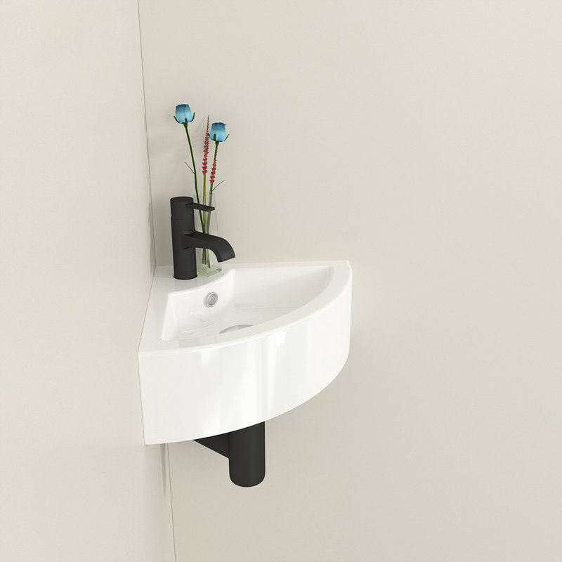 Belfry Bathroom Mahon 46mm L x 33mm W Natural Ceramic Corner Sink with Overflow