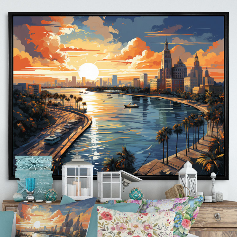 Sunshines State Miami II, Cadre flottant noir, H 30 po x l 40 po x P 1,5 po