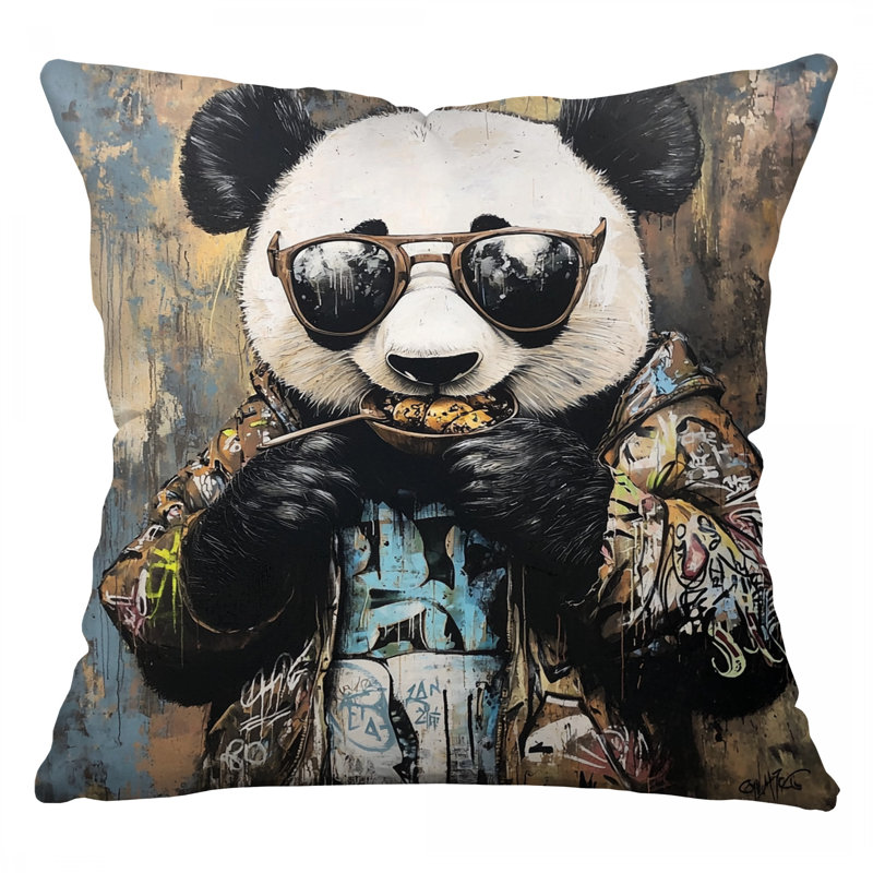 Coussin Cafe Panda, coussins en coton animal sergé, Carré 18 po