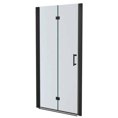 34"W X 72"H Fold Frameless Shower Door With Tempered Glass, 1/4 Inch (6 Mm), Matte Black