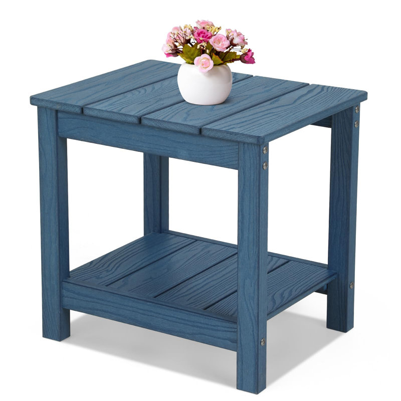 17.72 In. All Weather 2-Tier Rectangular Hips Outdoor Side Table，Blue, Blue