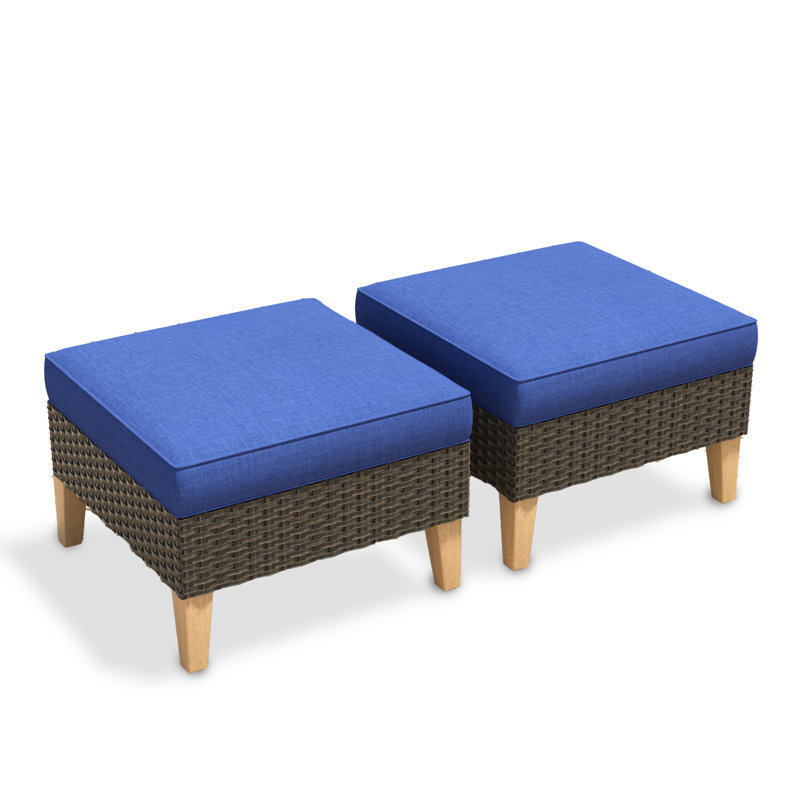 Repose-pieds d'extérieur en osier avec coussin Sunbrella® Tuule, Bleu