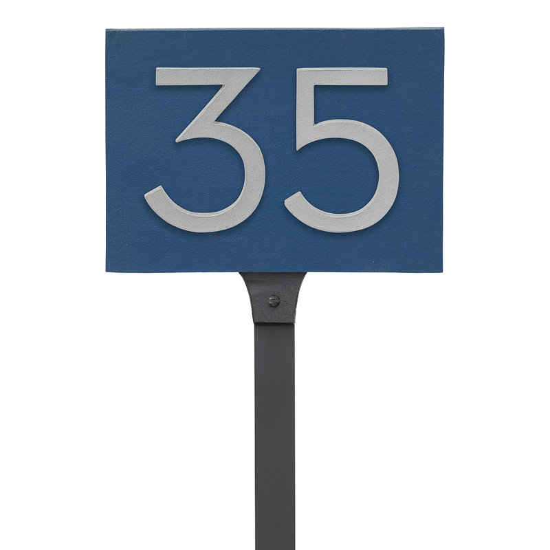 Panneau d'adresse flottant sur la pelouse sur 1 ligne, Argent, Bleu mer, Oui