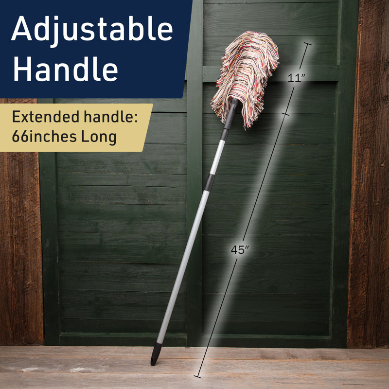 Dust Mop for Hardwood Floors - Extendable Duster Wand with 66” Long Telescoping Handle and Washable Wool Floor Mop Head - Long Dusters for Cleaning - Household Cleaning Tools by Kings County Tools