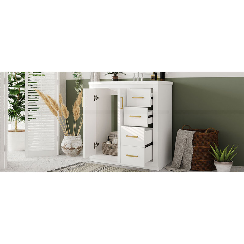 30" Bathroom Vanity with Ceramic Sink Combo, White