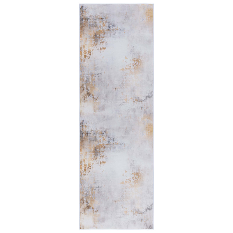 Tacoma Davilla Machine Washable Area Rug In Grey & Gold, Runner 76 x 244 cm
