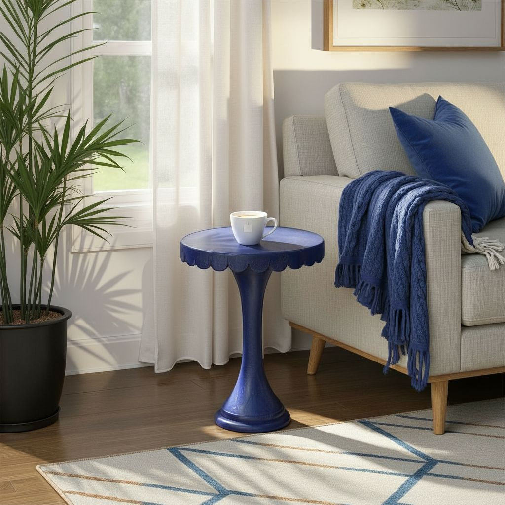 Linda 18" Mango End Table, Navy Blue