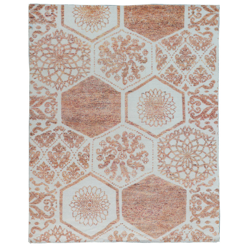 Wool Geometric Area Rug in Ivory, Rectangle 8' x 10'
