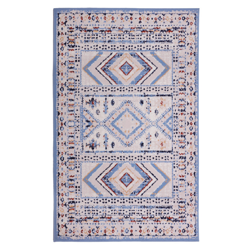 Tapis bleu clair Southwestern, Tapis de couloir 2 pi x 4 pi