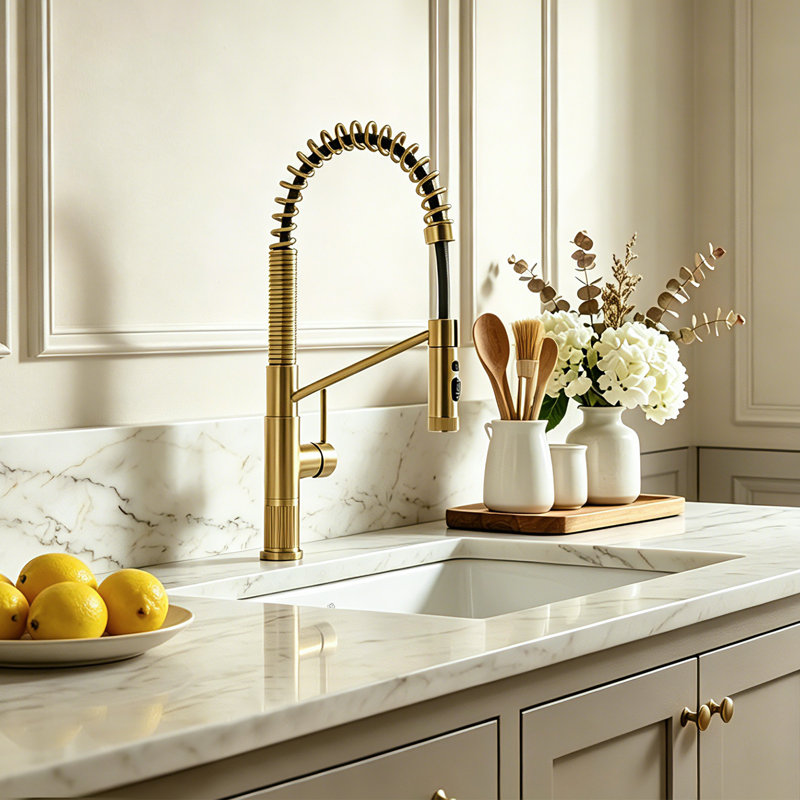 Nette Single-Handle Kitchen Faucet with Pull Down Sprayer, Brushed Gold