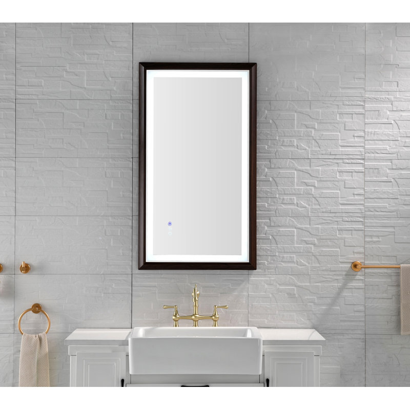 Miroir de salle de bain 40 po x 24 po à DEL avec cadre en aluminium, miroir de meuble-lavabo mural, anti-buée, mémoire, 3 couleurs, réglable en continu
