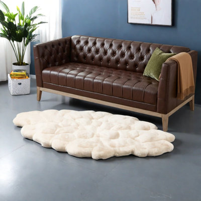 Canapé Chesterfield moderne 3 places, 201 cm, revêtement en similicuir, structure en bois, marron, intérieur