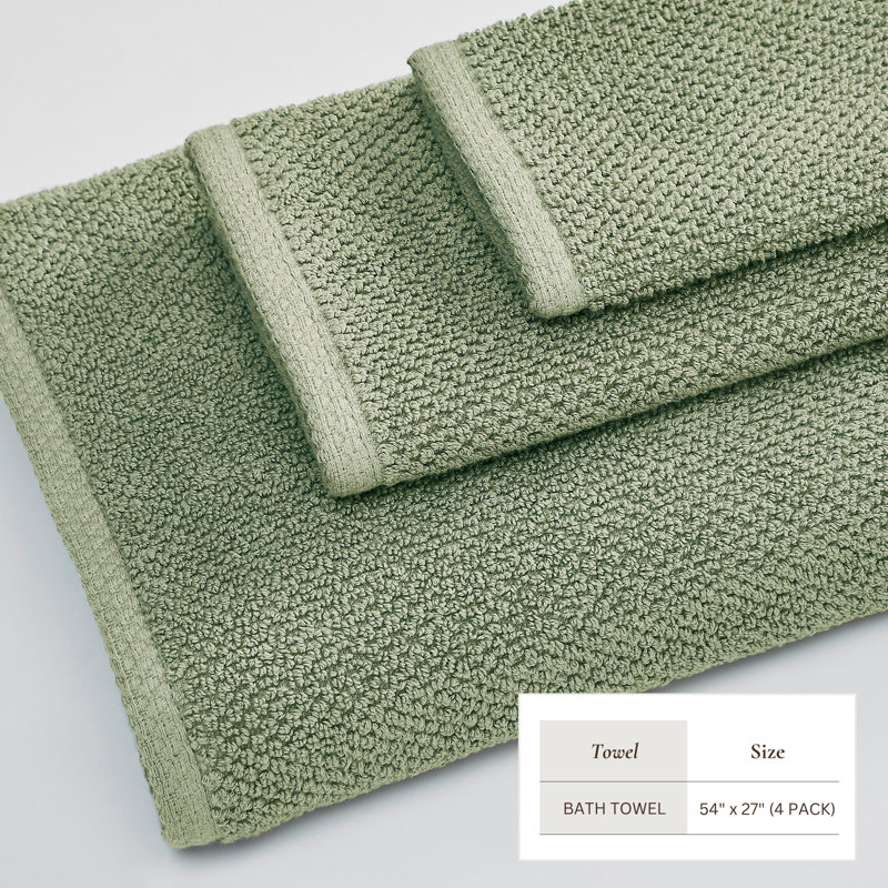 Drap de bain 100% coton texturé, Eucalyptus, Serviette de bain - paquet de 4