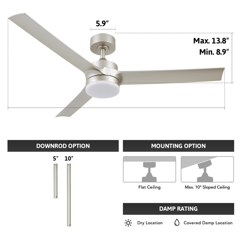 Brend 52'' Ceiling Fan with LED Lights, Silver
