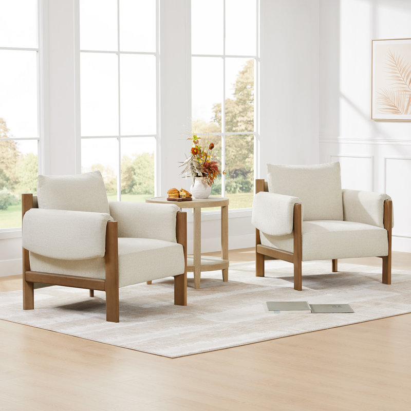 Melksham 33.26'' W Upholstered Accent Chair, Walnut, Linen Polyester