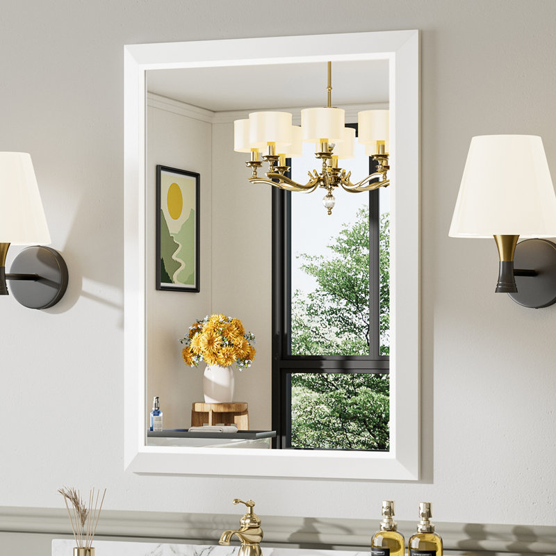 Miroirs de salle de bain modernes et contemporains en métal biseauté rectangulaire / carré avec verre trempé HD, Blanc
