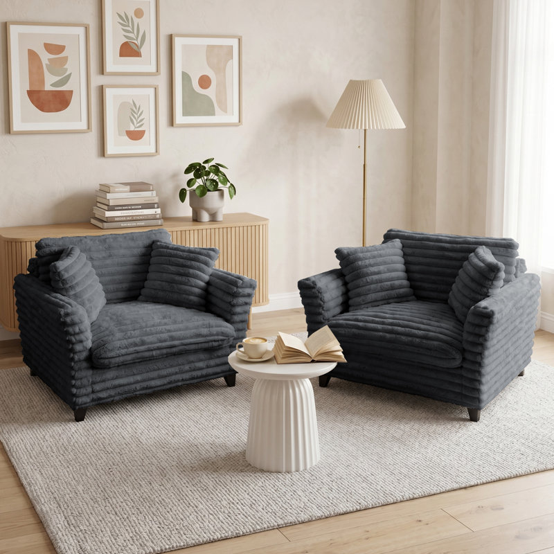 Fauteuil d'appoint surdimensionné à assise profonde avec coussins pour salon (ensemble de 2), Grey