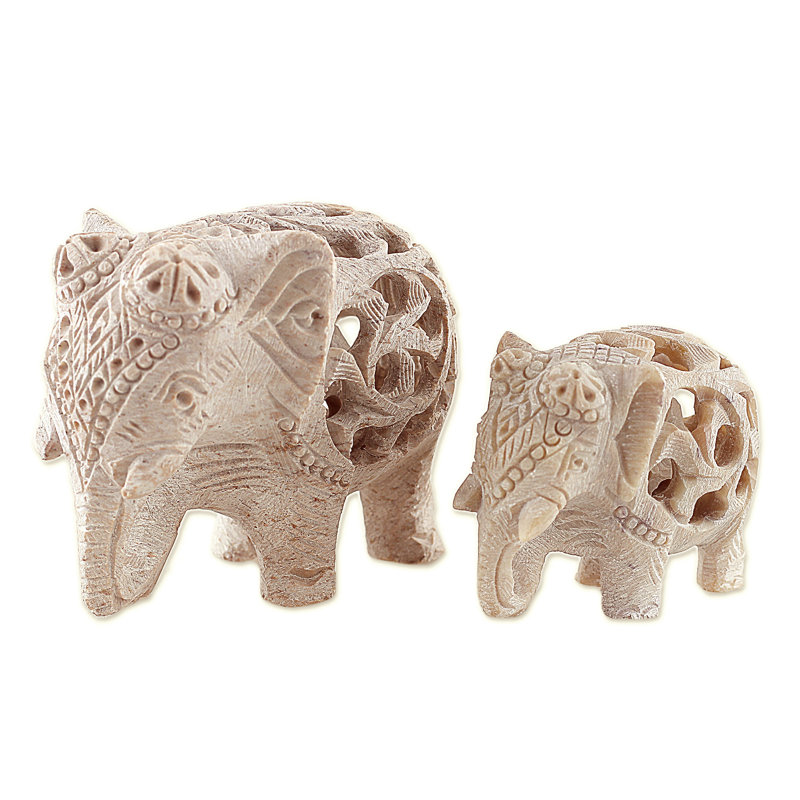 Dakota Fields Handmade Elephant Bonds Soapstone Sculptures (Set Of 2)