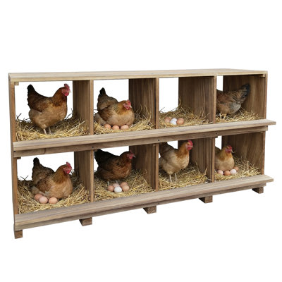 8-Compartment Wooden Bird Nesting Box with Perches – Ventilated & Insulated Egg Laying Box – Wall or Floor Mount – Easy-Clean, Secure Nest for Hens, Chickens & Ducks