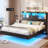 Queen Floating Bed Frame With Led Lights And Headboard Storage, Visual Floating Bed With Charging Station, Structurally Stable Queen Metal Platform Bed, Easy To Assemble