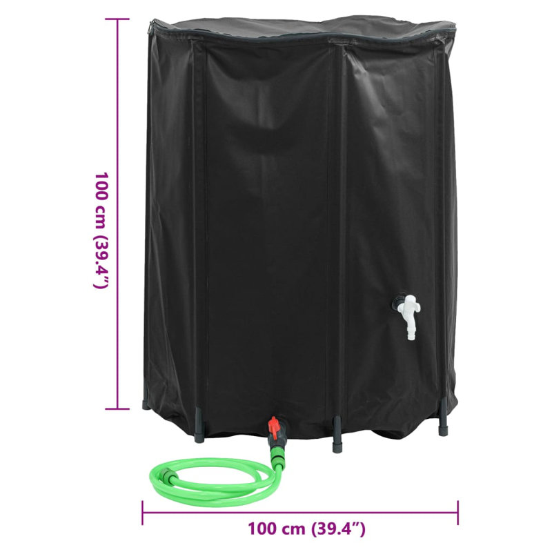 Dakota Fields Plastic Rain Barrel, Black, 750 L