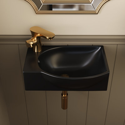 DeerValley 400mm L x 280mm W Wall Hung Bathroom Basin, Ceramic Sink with Overflow