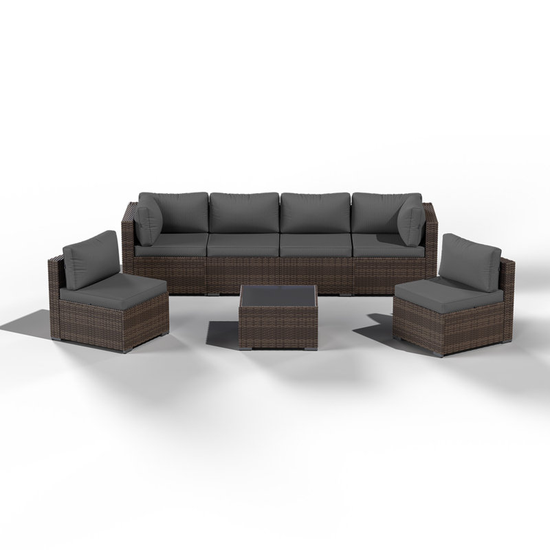 7-Piece 6-Person Symmetrical Outdoor Seating Group, Gray, Brown