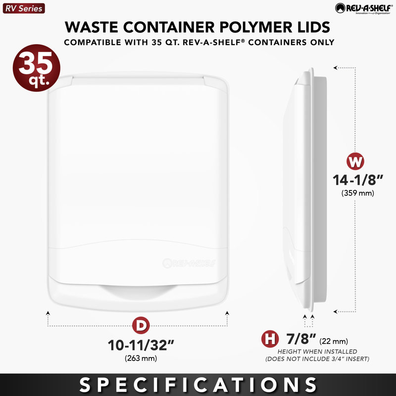 Rev-A-Shelf 35Qt Garbage Can for Kitchen and Bathroom Cabinet Replacement Plastic Trash Bin Lid Only, White