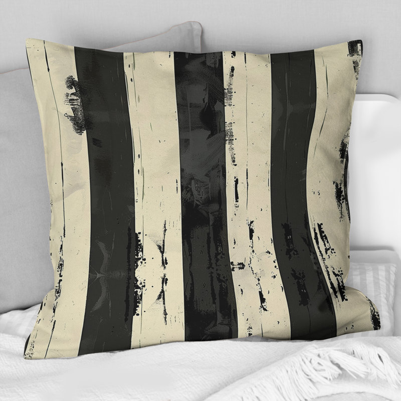 Black White Pinstripe III - Transitional Throw Pillow, 18"H x 18"W