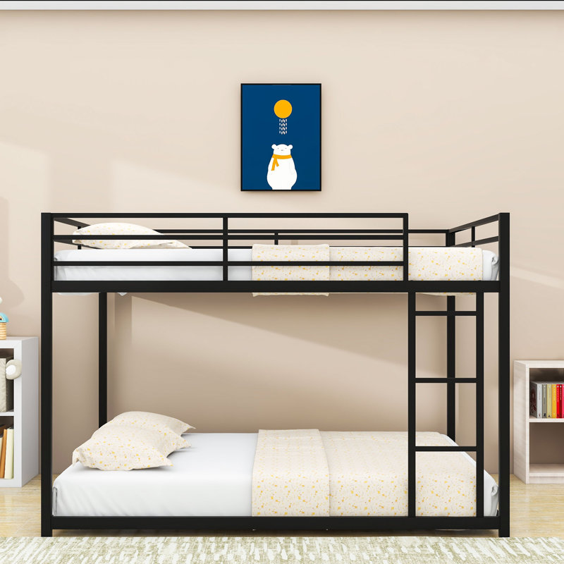 Full Over Full Metal Bunk Bed With Built-In Ladder And Full-Length Guardrails, Black