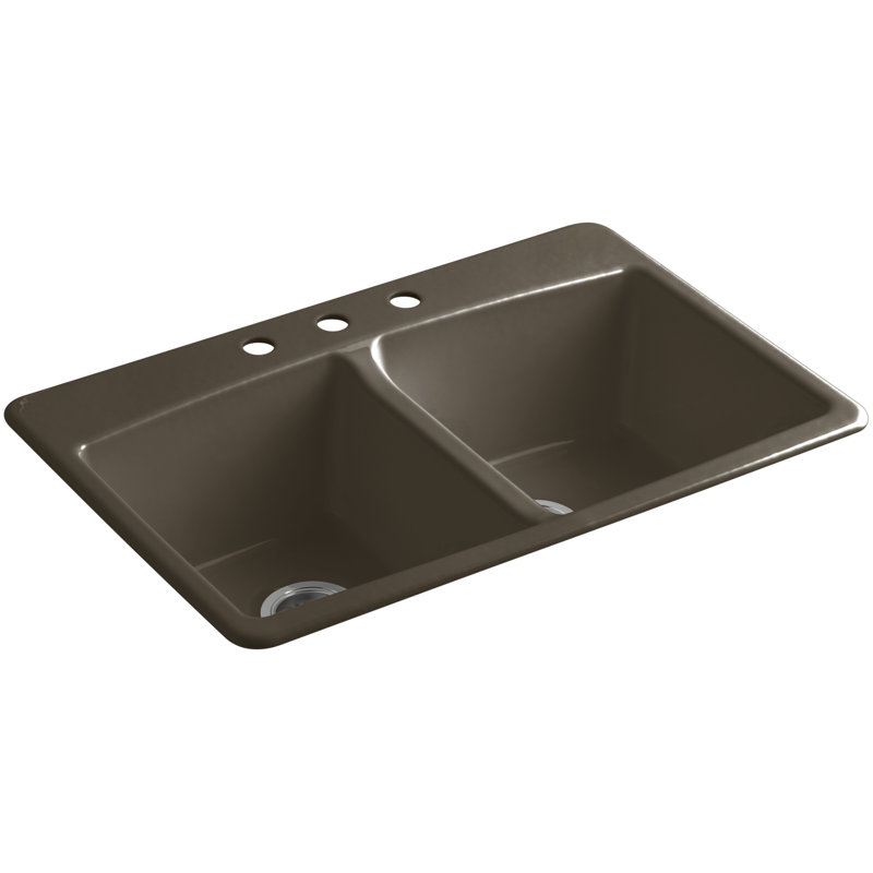 33" L x 22" W x 9-5/8" Top-Mount Double-Equal Kitchen Sink, Suede, 3 Hole