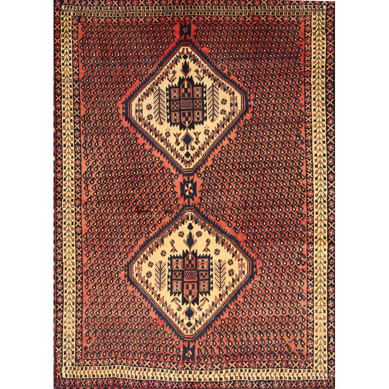 Tapis traditionnel mehroon/noir/bleu Pismo, Rectangle 5 pi x 7 pi