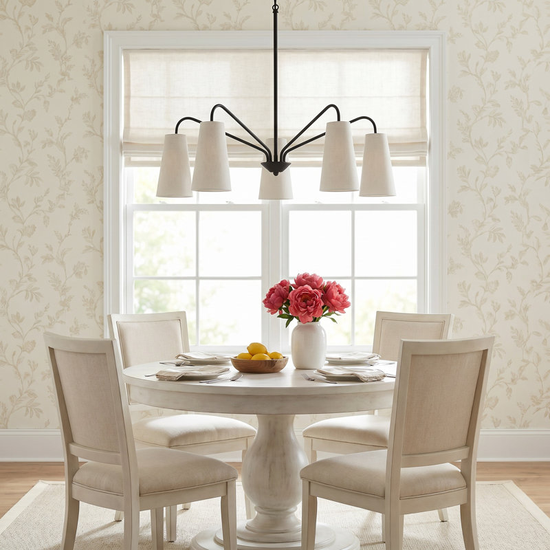 Cher 5-Light Chandelier, Black, Off White/Brown Flecks