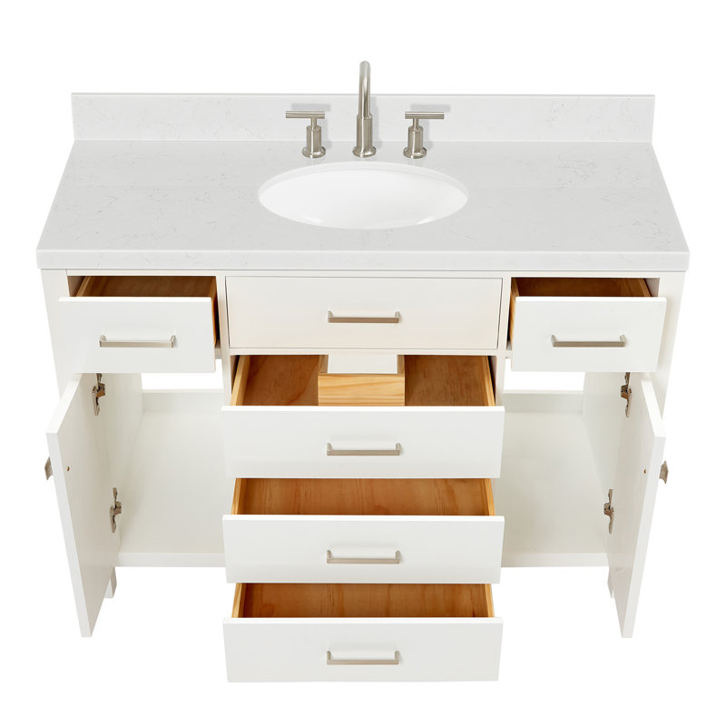 Meuble-lavabo simple avec plateau en quartz Macnair, Blanc, 48"