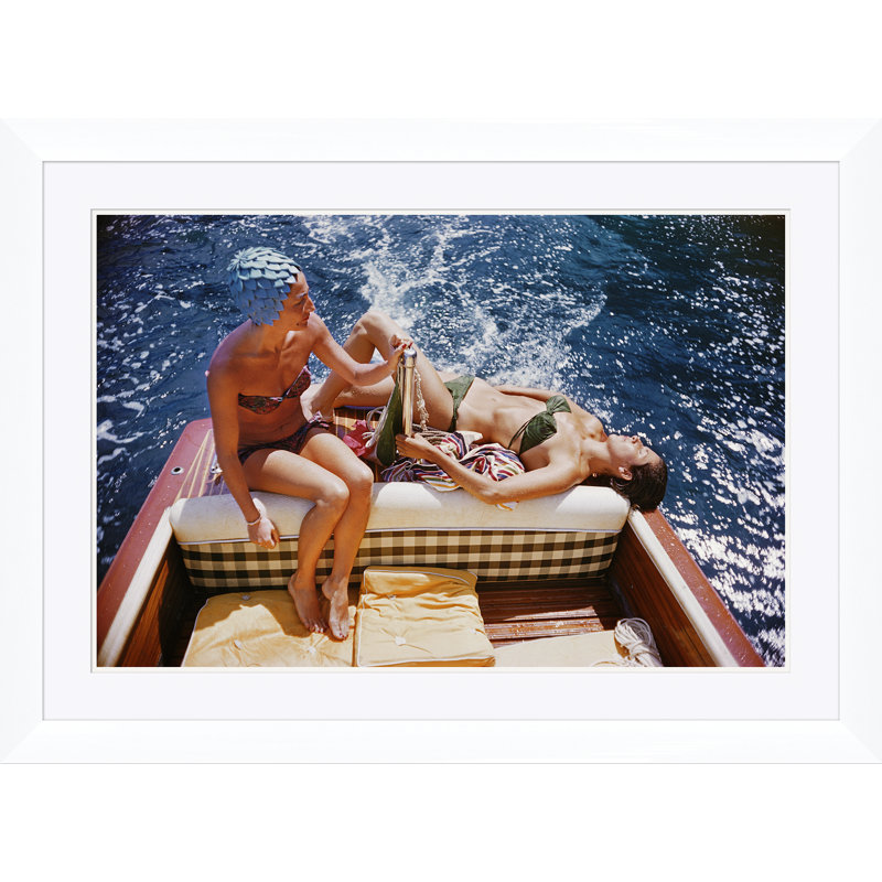 Vuccino And Rava Print by Slim Aarons, White Framed Paper, 30" H x 41" W x 1.5" D