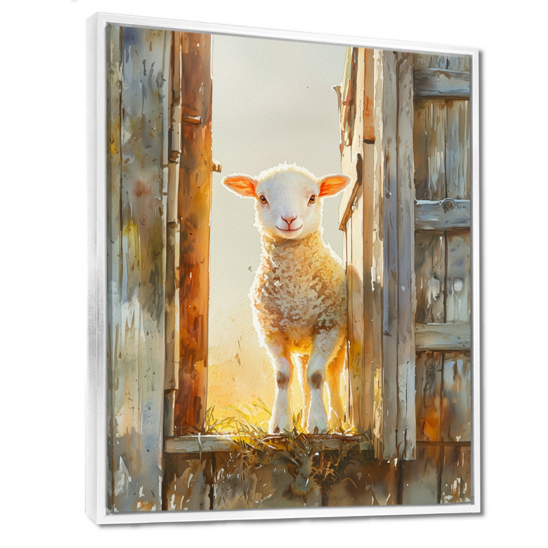 Dorottya Photo of Sheep Portrait at The Barn - Art mural de mouton, Impression encadrée flottante, H 44 po x l 34 po, Blanc