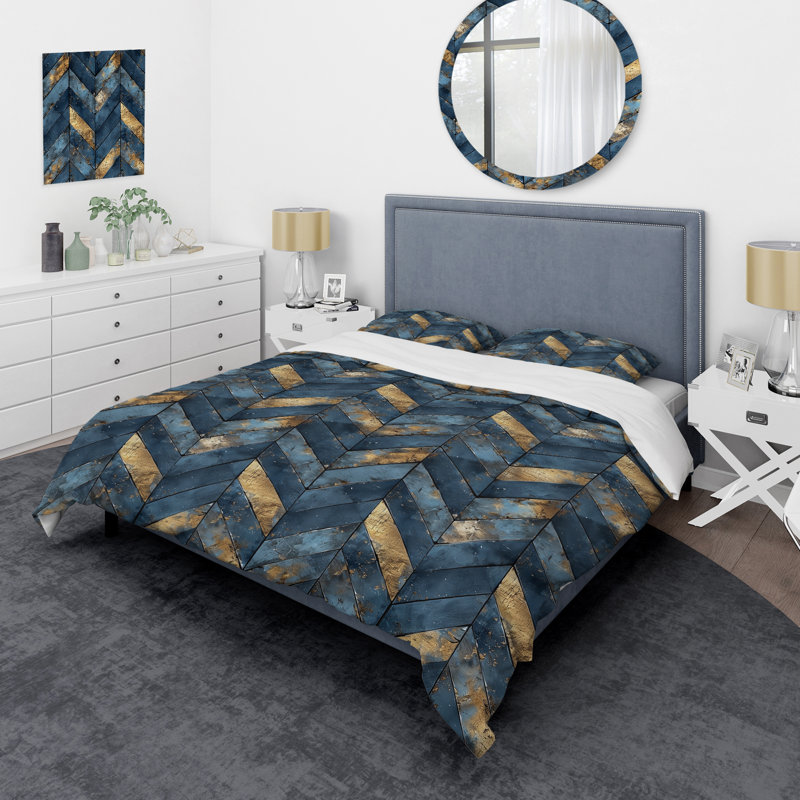Ensemble de housse de couette Glam Chevron Blue I Glam Chevron, Housse de couette pour grand lit + 2 taies décora
