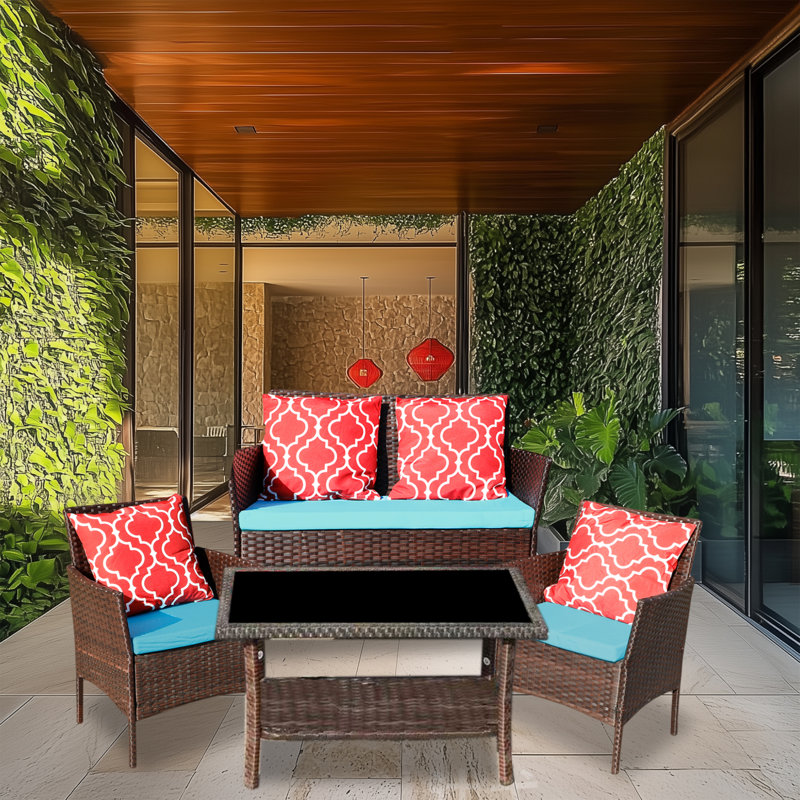 4-Piece PE Rattan Outdoor Sofa Set, Blue
