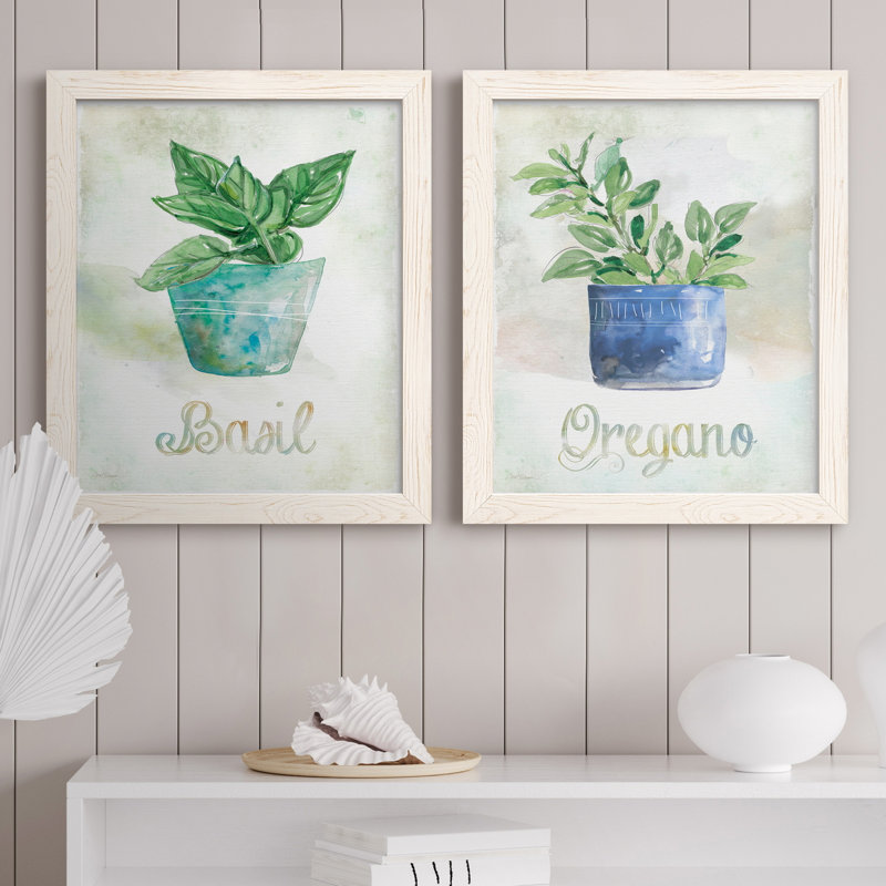 Basilic en pot - ensemble de 2 peintures sur toile encadrées, Cadre blanc, H 43,5 po x l 31,5 po x P 1 po