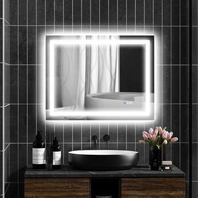 Miroir de salle de bain à DEL 35 po x 28 po, brouillard, réglable en température, fixé au mur, rétroéclairé et éclairé à l'avant pour un éclairage luxueux de 35 po x 28 po avec DEL, luminosité quotidienne